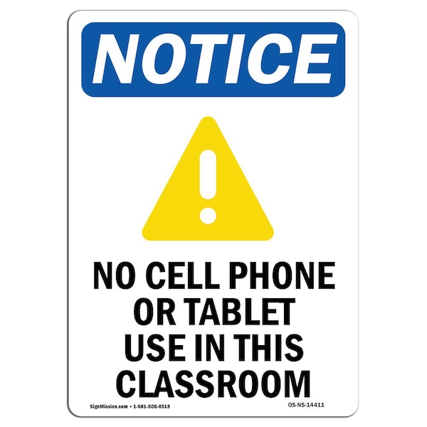 Safety Sign, OSHA Notice, 24" Height, Aluminum, No Cell Phone Or Tablet Sign With Symbol, Portrait